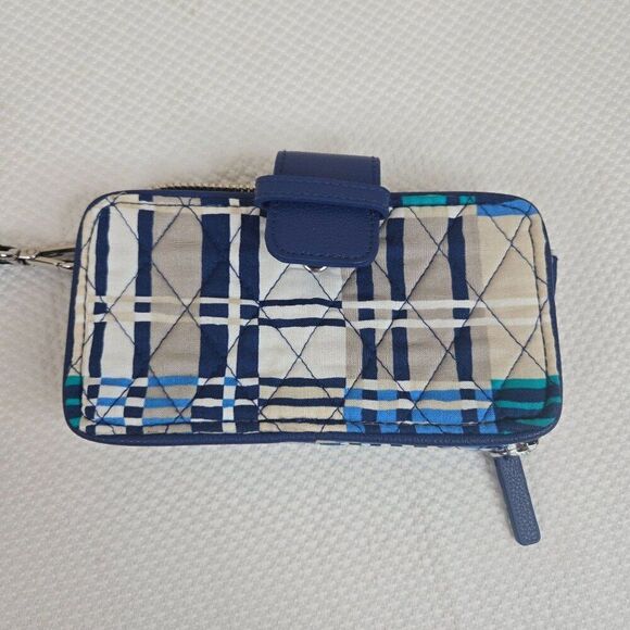 Vera Bradley RFID Smartphone Wristlet In Navy Blue Santiago Woven NEW - Picture 2 of 5